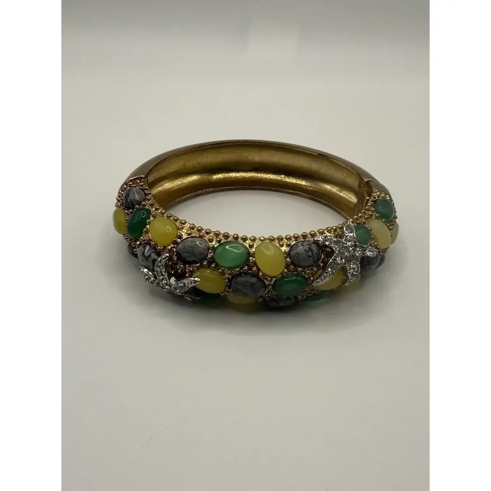 Vintage Cabi Cuff Bracelet Hinged Rhinestone Starfish Colorful Stones Gold Tone - Picture 3 of 10